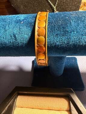 Vintage Mixed Metal Copper and Brass Dot Disc Inlay Bangle Bracelet